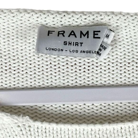 Frame White Cotton Knit Round Neck Boxy Pullover Sweater Women’s Size Medium - Picture 3 of 6